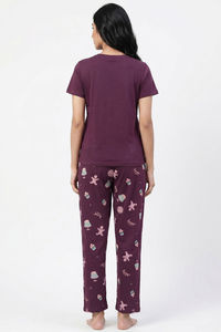 Zivame Farm Lore Knit Cotton Pyjama Set - Plum Purple — thumbnail 3